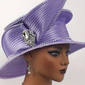 Purple Wide brim hat with crystal accent.
